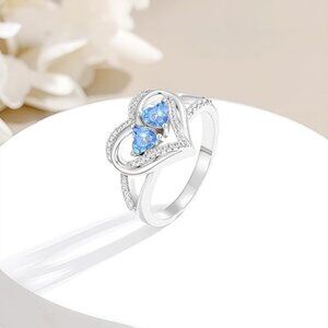 Birthstone Heart Engagement Wedding Ring - Mar Mar